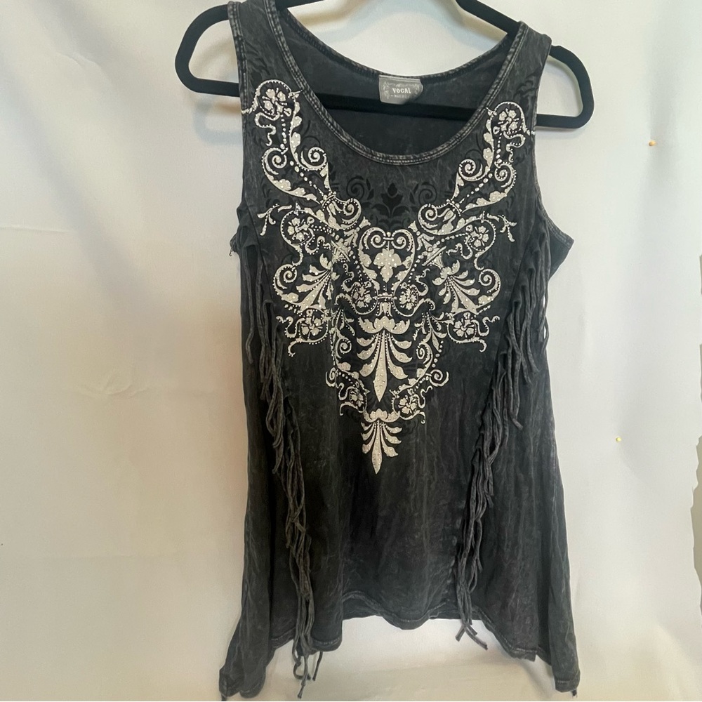 Vocal Black and White Embellished Tank Top